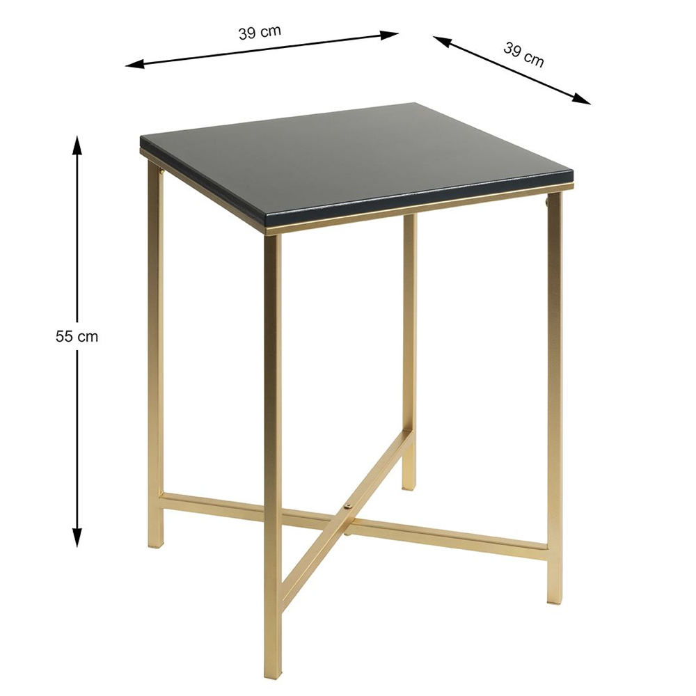 Almancil Square Anthracite Wooden Top Side Table with Tubular Steel Gold Base