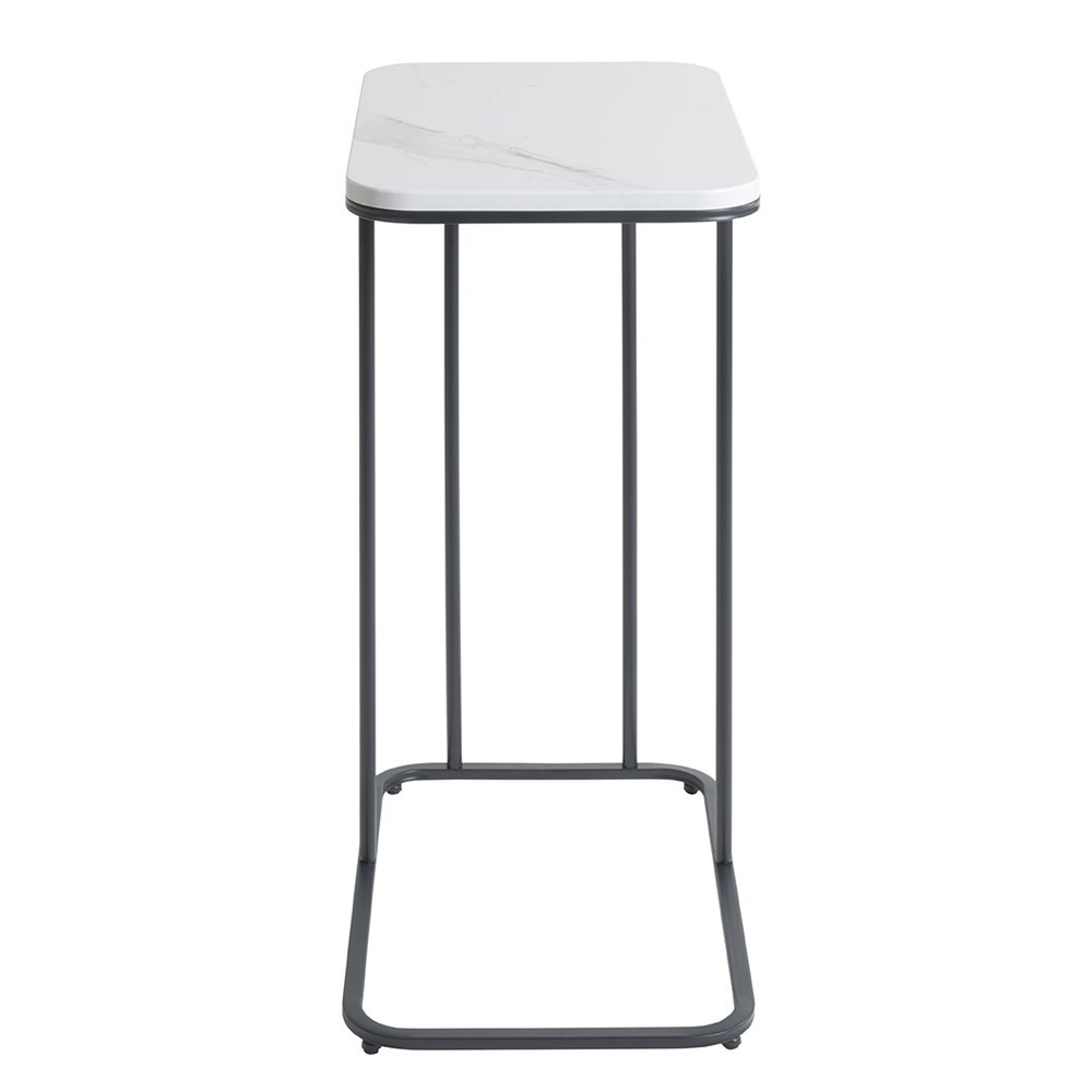 Almancil White Marble Effect Top Side Table with Tubular Steel Anthracite Base
