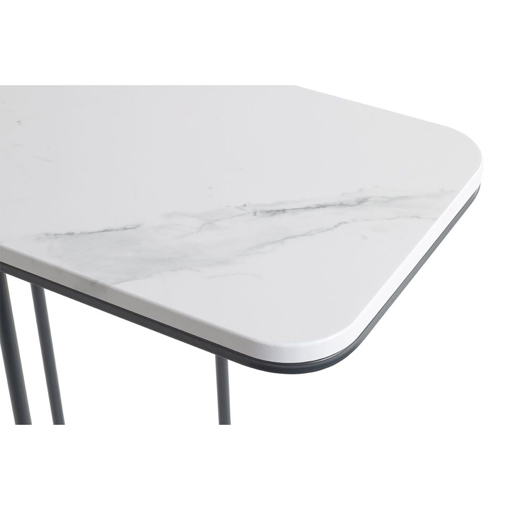 Almancil White Marble Effect Top Side Table with Tubular Steel Anthracite Base