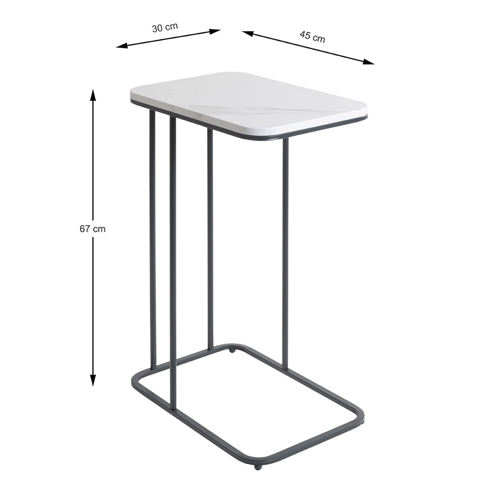 Almancil White Marble Effect Top Side Table with Tubular Steel Anthracite Base