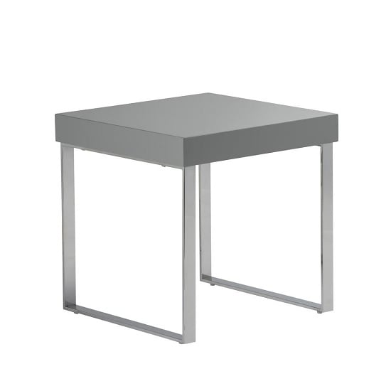 Almara End Table Square In Grey High Gloss With Chrome Frame