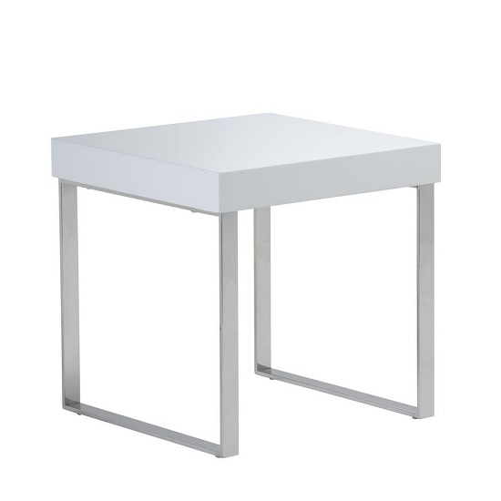 Almara End Table Square In White High Gloss With Chrome Frame