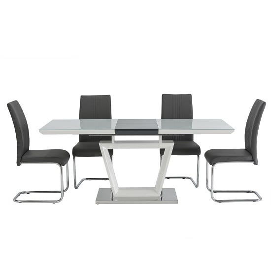 Atmiro 6 Seater Glass Dining Set In White And Dark Grey Gloss_1