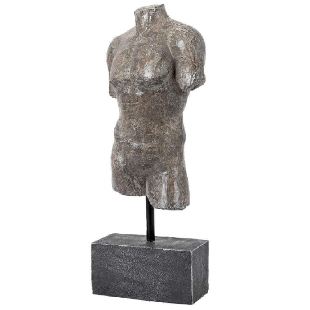 Almont Polyresin Male Sculpture With Black Stone Base In Grey