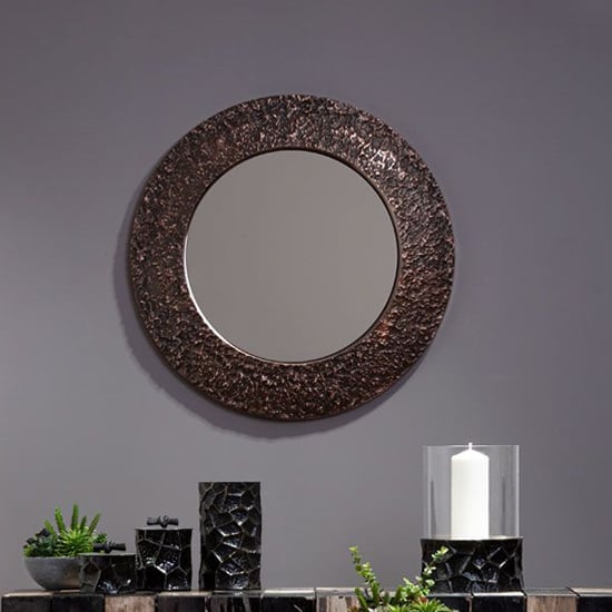 Product photograph of Almory Round Wall Bedroom Mirror In Copper Frame from Furniture in Fashion