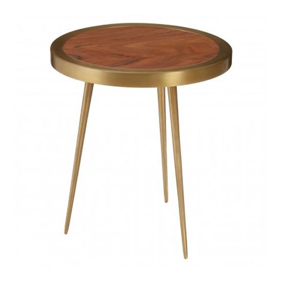 Almory Round Wooden Side Table In Natural And Gold