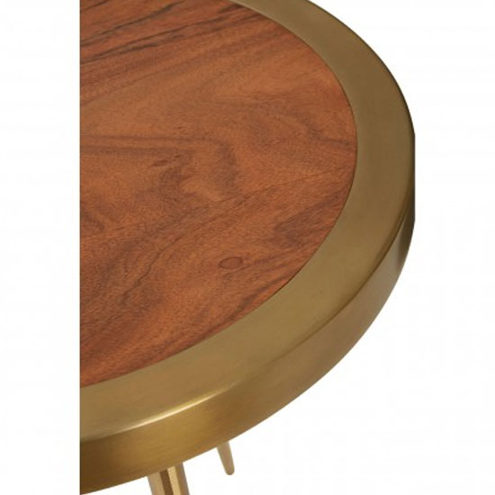 Almory Round Wooden Side Table In Natural And Gold