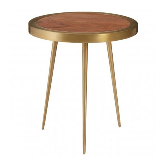 Product photograph of Almory Round Wooden Side Table In Natural And Gold from Furniture in Fashion