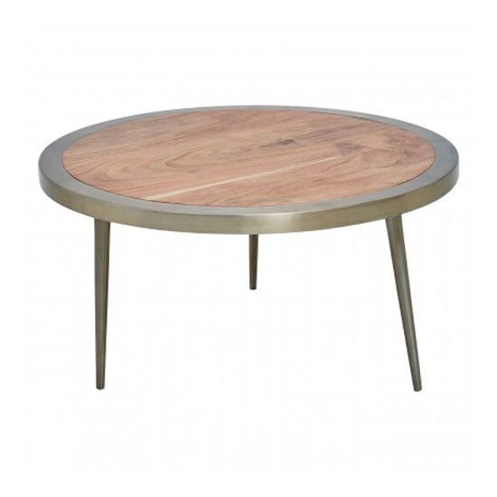 Photo of Almory round large wooden coffee table in natural and gold