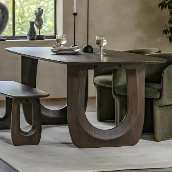 Product photograph of Alofi Mango Wood Dining Table Rectangular In Walnut from Furniture in Fashion