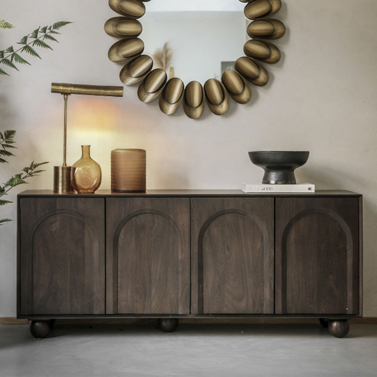 Alofi Mango Wood Sideboard With 4 Doors In Walnut