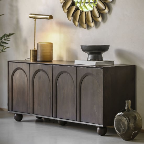 Product photograph of Alofi Mango Wood Sideboard With 4 Doors In Walnut from Furniture in Fashion