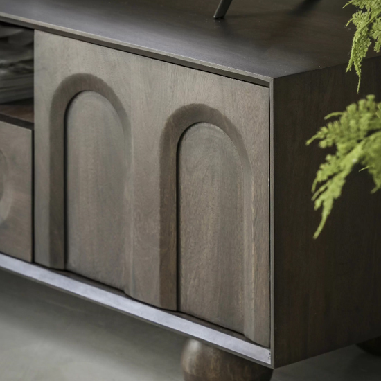 Alofi Mango Wood TV Stand With 2 Doors 1 Drawer In Walnut