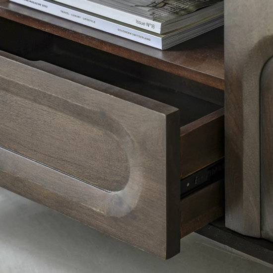Alofi Mango Wood TV Stand With 2 Doors 1 Drawer In Walnut