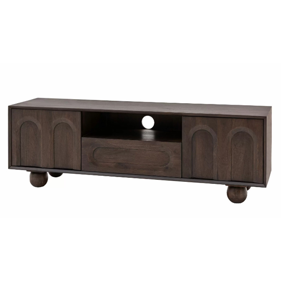 Alofi Mango Wood TV Stand With 2 Doors 1 Drawer In Walnut