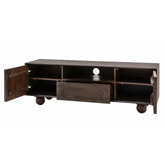 Alofi Mango Wood TV Stand With 2 Doors 1 Drawer In Walnut