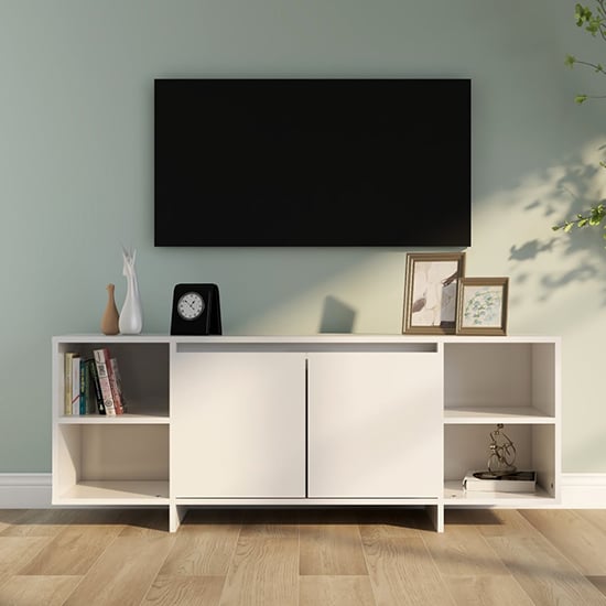 Aloha High Gloss TV Stand With 2 Doors In White_1