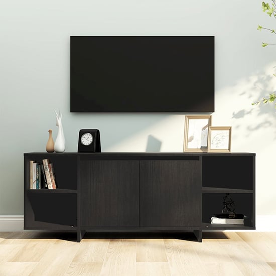 Aloha Wooden TV Stand With 2 Doors In Black_1