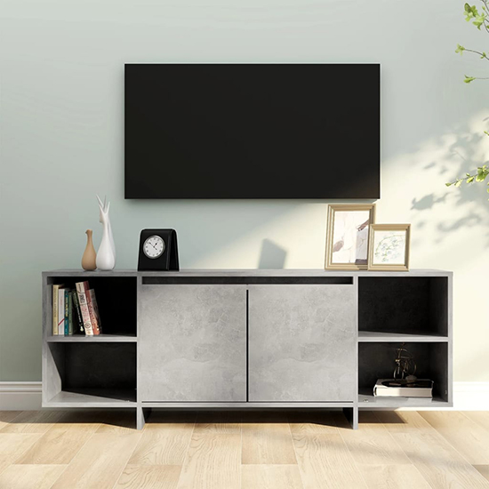Aloha Wooden TV Stand With 2 Doors In Concrete Effect