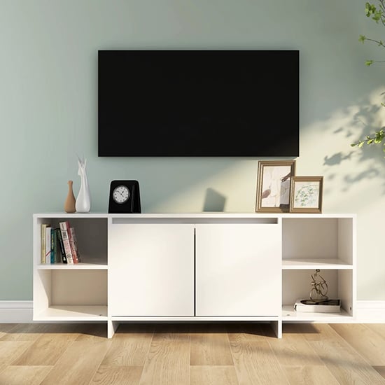 Aloha Wooden TV Stand With 2 Doors In White