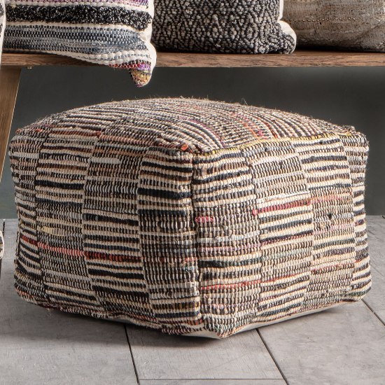 Alonza Square Fabric Pouffe In Multicolored