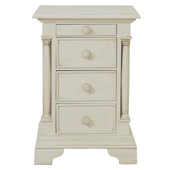 Alonzo Wooden Bedside In Antique White With 3 Drawers