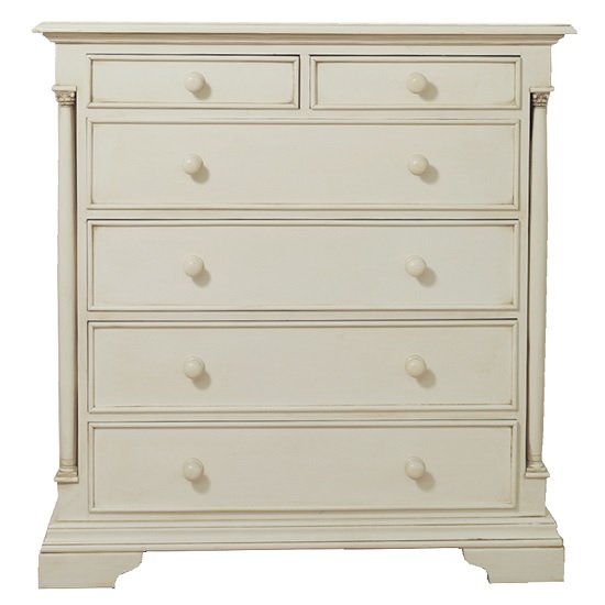 Alonzo Chest Of Drawers Wide In Antique White With 6 Drawers