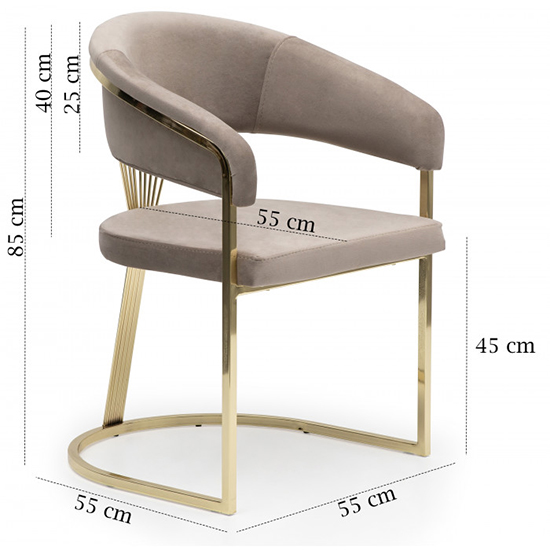 Alora Beige Velvet Dining Chairs With Gold Frame In Pair_6