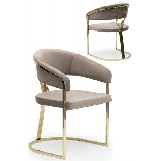Alora Beige Velvet Dining Chairs With Gold Frame In Pair FiF