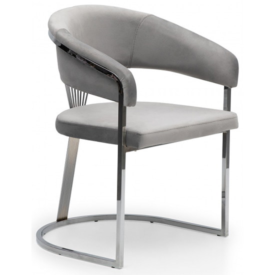 Alora Light Grey Velvet Dining Chairs With Chrome Frame In Pair_2