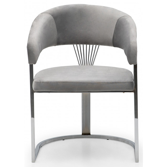 Alora Light Grey Velvet Dining Chairs With Chrome Frame In Pair_3