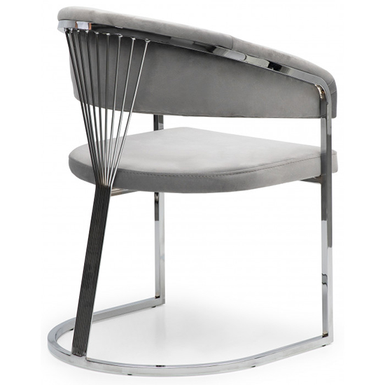 Alora Light Grey Velvet Dining Chairs With Chrome Frame In Pair_4