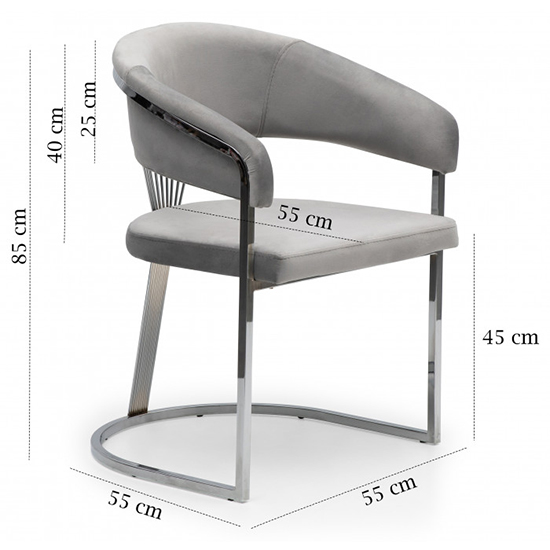 Alora Light Grey Velvet Dining Chairs With Chrome Frame In Pair_6