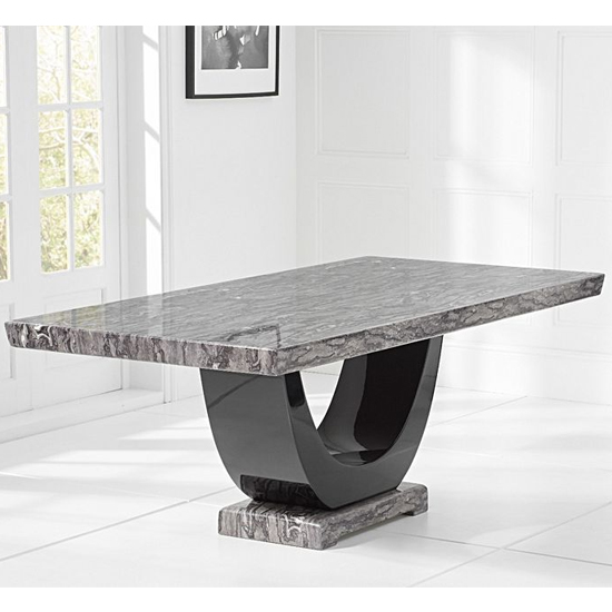Aloya 170cm High Gloss Marble Dining Table In Grey And Black