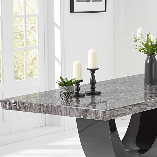 Aloya 170cm High Gloss Marble Dining Table In Grey And Black_3