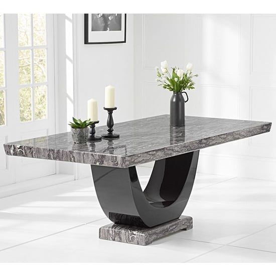 Aloya 170cm High Gloss Marble Dining Table In Grey And Black_1