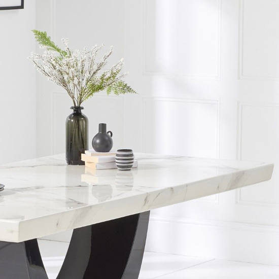 Aloya 170cm High Gloss Marble Dining Table In White And Black_3