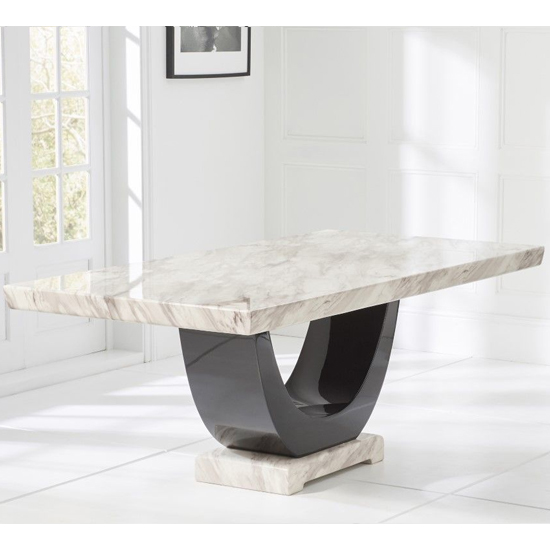 Aloya 200cm High Gloss Marble Dining Table In Cream And Black_2