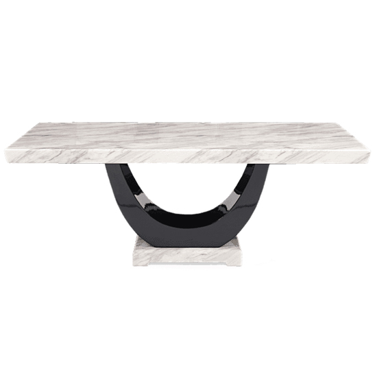 Aloya 200cm High Gloss Marble Dining Table In Cream And Black_3