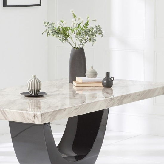 Aloya 200cm High Gloss Marble Dining Table In Cream And Black_5