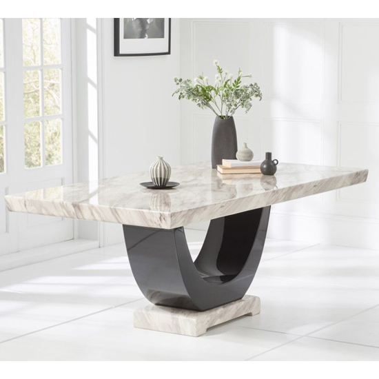 Aloya 200cm High Gloss Marble Dining Table In Cream And Black_1
