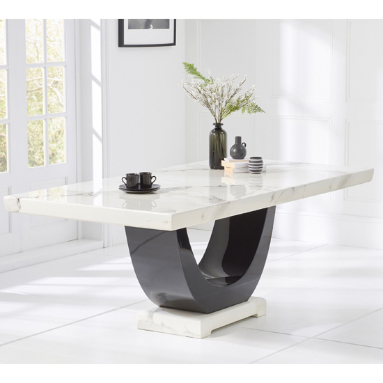 Aloya 200cm High Gloss Marble Dining Table In White And Black_1