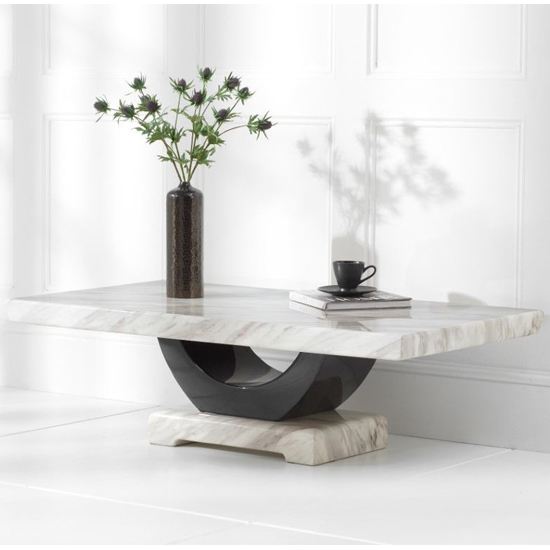 Aloya High Gloss Marble Coffee Table In Cream And Black