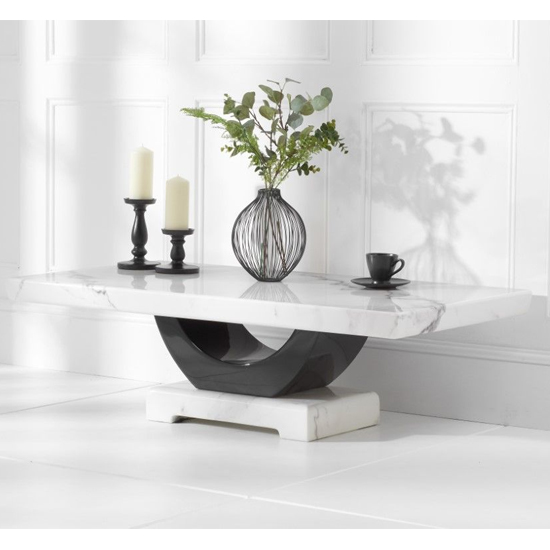 View Aloya high gloss marble coffee table in white and black