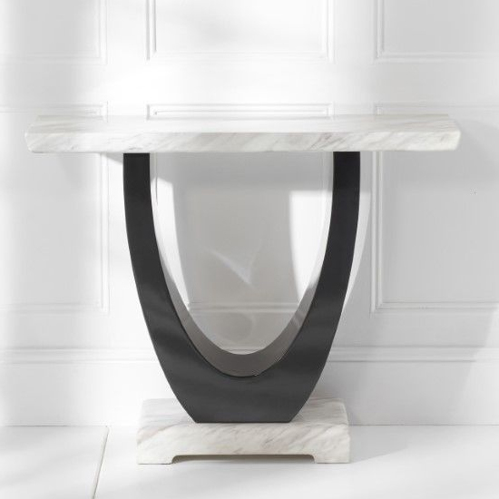 Aloya High Gloss Marble Console Table In Cream And Black_2