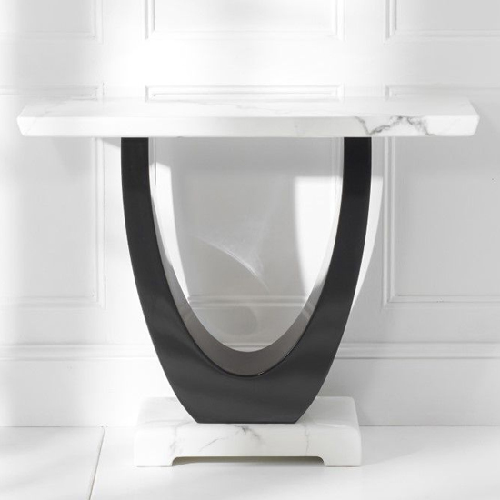 Aloya High Gloss Marble Console Table In White And Black_2