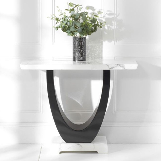Aloya High Gloss Marble Console Table In White And Black