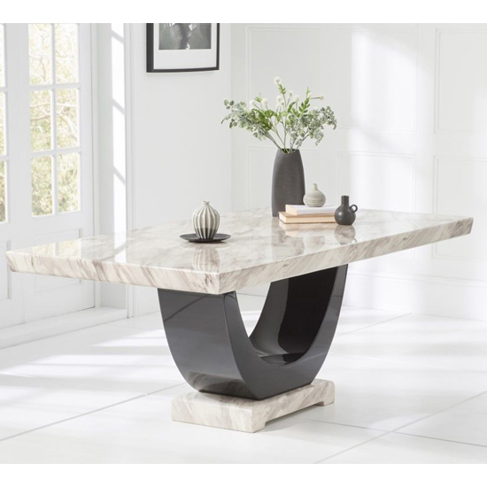 Aloya 170cm High Gloss Marble Dining Table In Cream And Black Furniture Fashion Aloya 170cm High Gloss Marble Dining, Cream Gloss Dining Table Set