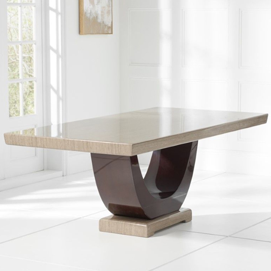 Aloya High Gloss Marble Dining Table In Light And Dark Brown_2