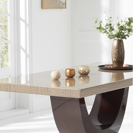 Aloya High Gloss Marble Dining Table In Light And Dark Brown_3